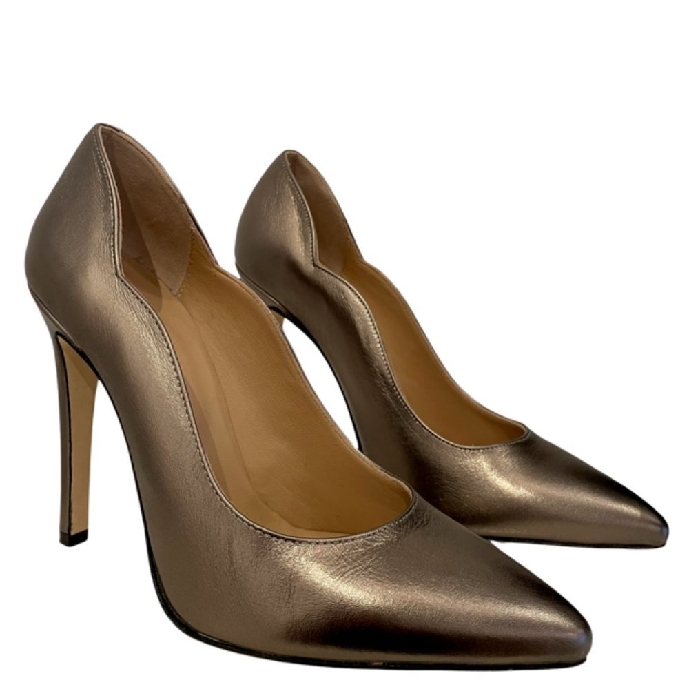 Andrea Carrano Scalloped Metallic Bronze High Heeled Pumps NWB